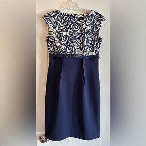 Connected Apparel Navy and White Floral Dress